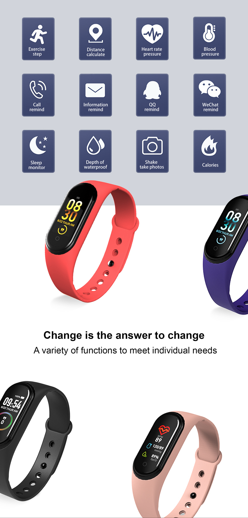 AUNONT M4 Pro Smart Band Thermometer New M4 Band Fitness Tracker Heart Rate Blood Pressure Fitness Bracelet Smart Watch for Android iOS