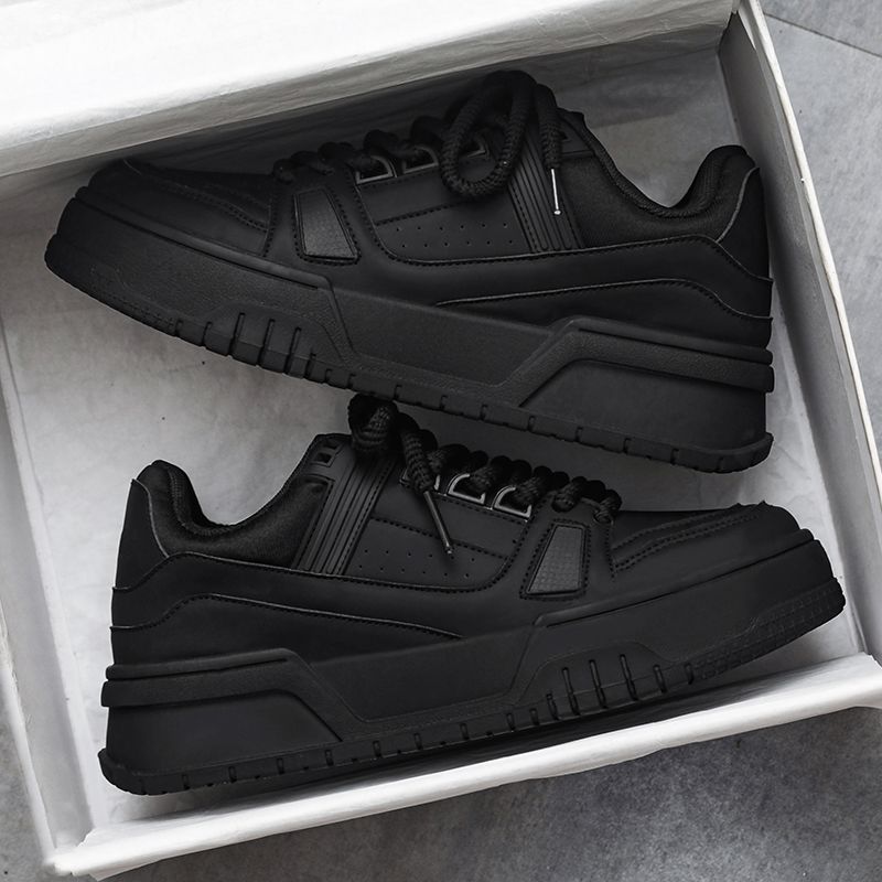 Sneaker Man Shoe Sneaker Boy Men's Shoes Spring Autumn Niche Design Versatile Casual Black Board Shoes Teenagers' Sports Thick Soled Height Increasing Bread SneakersBlack