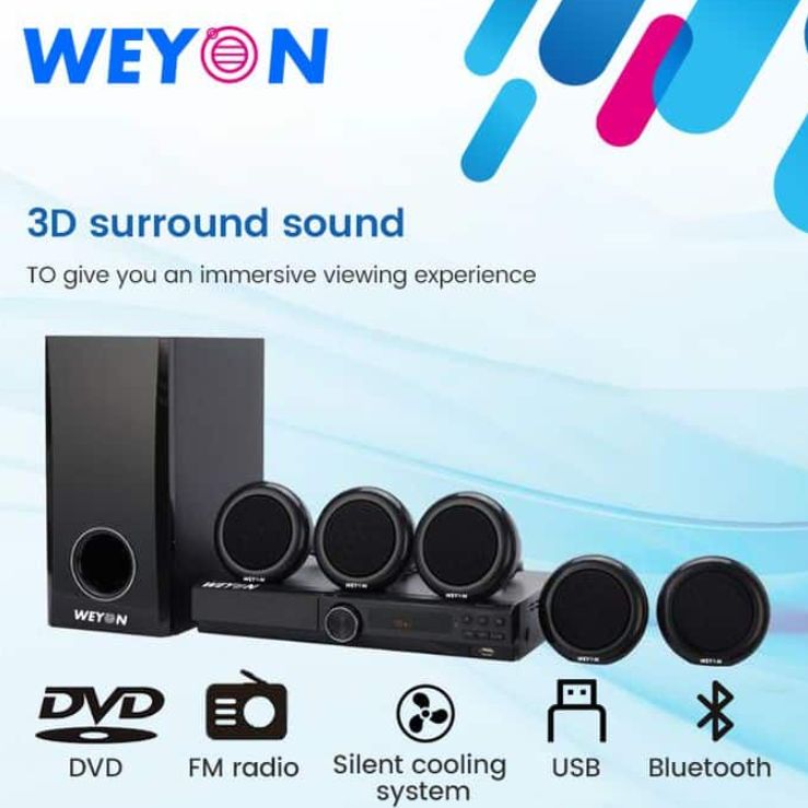 Weyon 5.1 Surround Sound Bluetooth Home Theater Speaker System with DVD Player - Immersive Audio Experience, Built-in Amplifier, Bluetooth Connectivity, FM Radio, USB, SD Card Slots - Perfect for Home, Gaming, and Entertainment