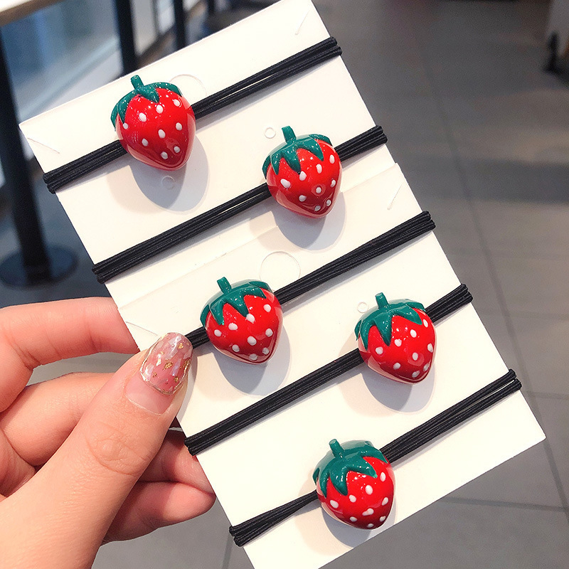 fs56231245 Strawberry Ball Hair Accessories For Women Girls Headband Korean Elastic Children Rubber Bands Ponytail Holder