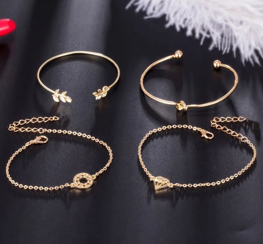 4pcs/set Women Bracelets Bohemia Leaf Round Women Simple Geometric Jewellery Girl Gifts Jewelry