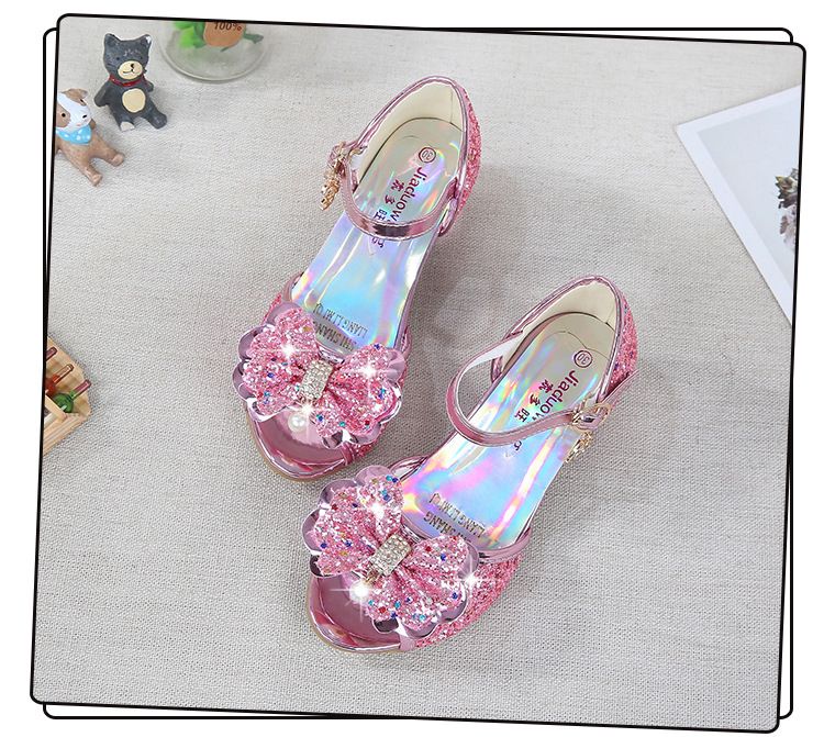 Dress Shoes Dreamy Girl's High Heels Children's Princess Sandals Bow Tie Children's Shoes Crystal Heeled Shoes