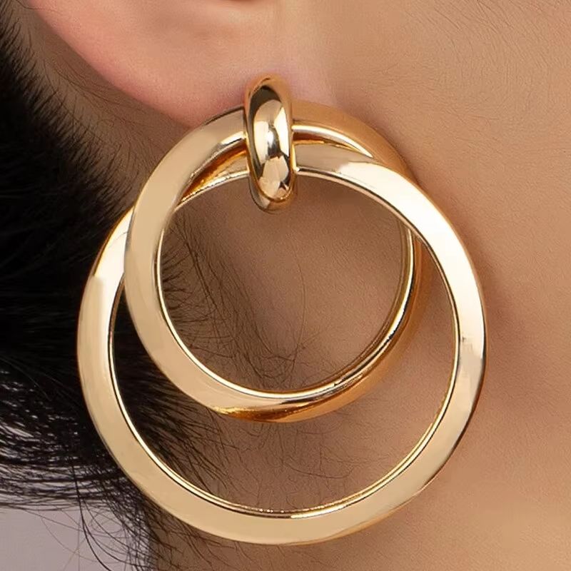 EA775 Gold Color Twisted Big Hoop Earrings For Women Night Club Party Girls Drop Earrings Geometric Statement Earrings