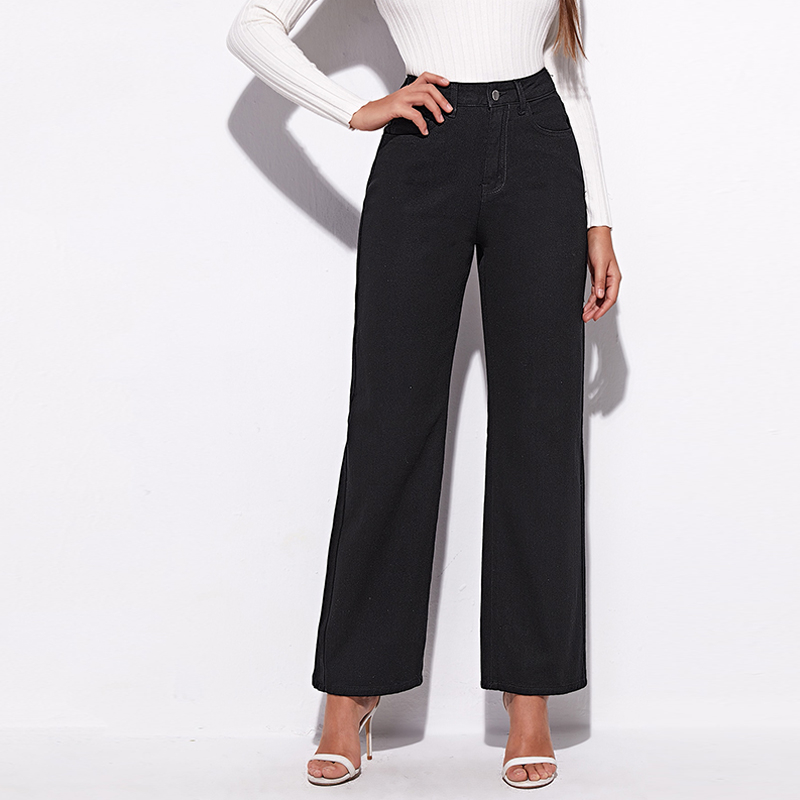 CL869-2 Women’s High Waisted Wide Leg Pants Straight Denim Jeans