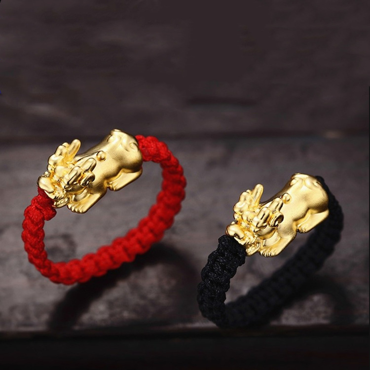 S Men Women's Gold Plated Handmade Red Rope Ring Lucky Jewelry Couple Ring