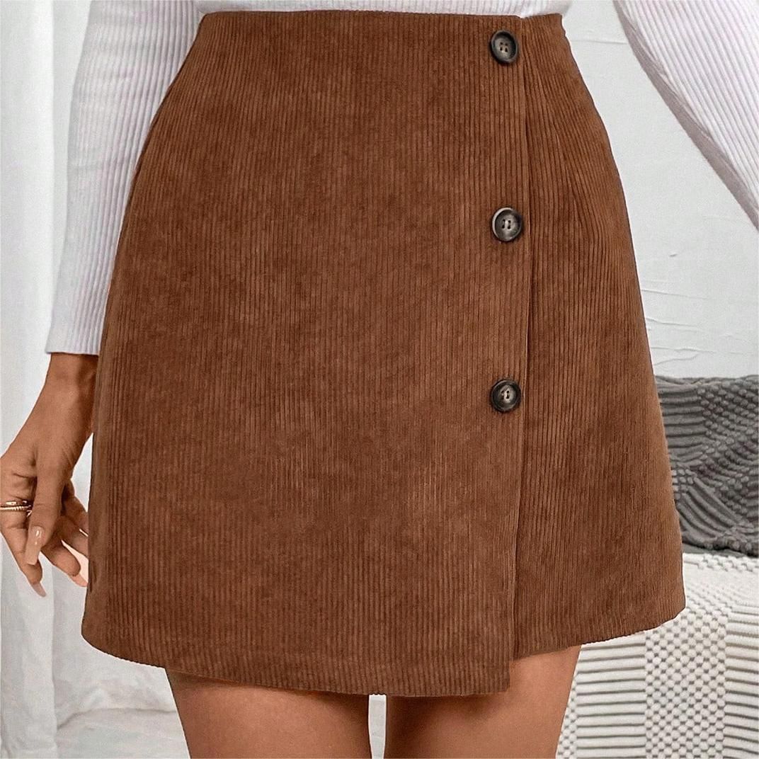 ZRDJ0950 Women's New Corduroy High-Waisted Skirt Irregular A-Line Skirt