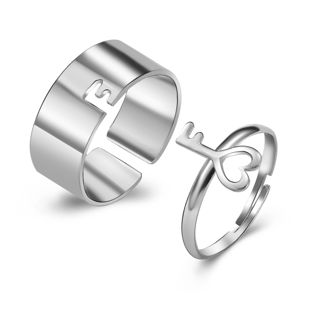 Creative Silver Color Key Shape Rings For Couple Women Men Adjustable Gold Butterfly Rings Set Wedding Friendship Jewelry