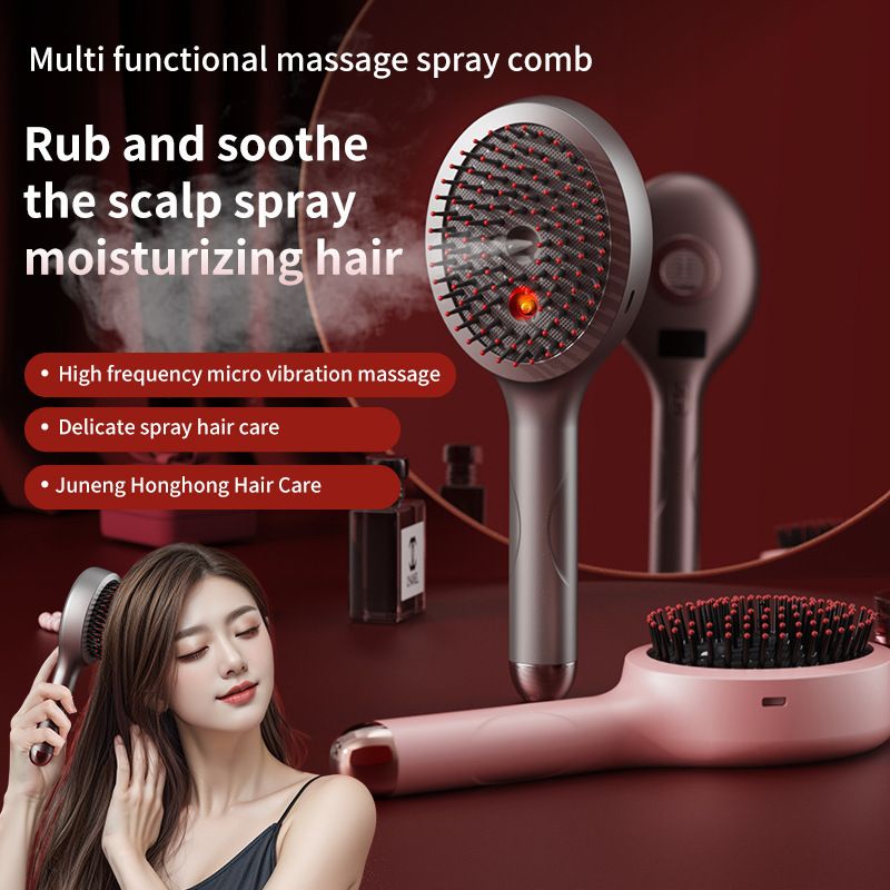 Multi‑functional Scalp Relax Massage Comb, Vibration Massage & Red‑Light & Spray Design, Practical Home Hairdressing Tool, Suitable For Daily Hair Nourishing And Scalp Comfort Care.