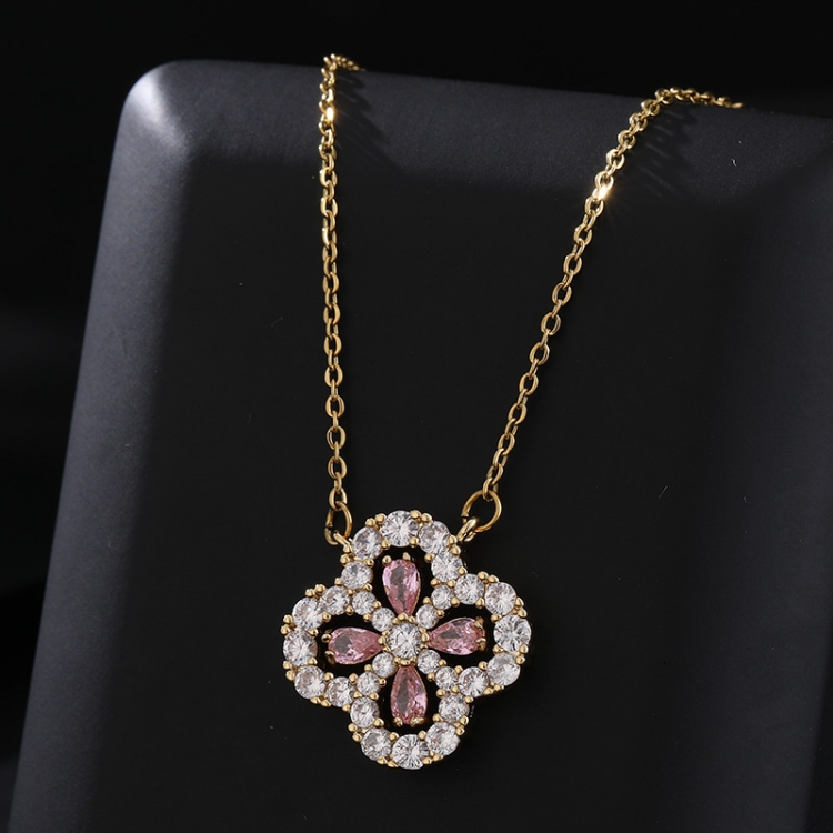Necklace female jewelry European and American fashion New lucky Four leaf clover Pendant necklace female Inlaid zirconium Clavicular chain CRRSHOP wonen Birthday gift jewelry Three petal grass present