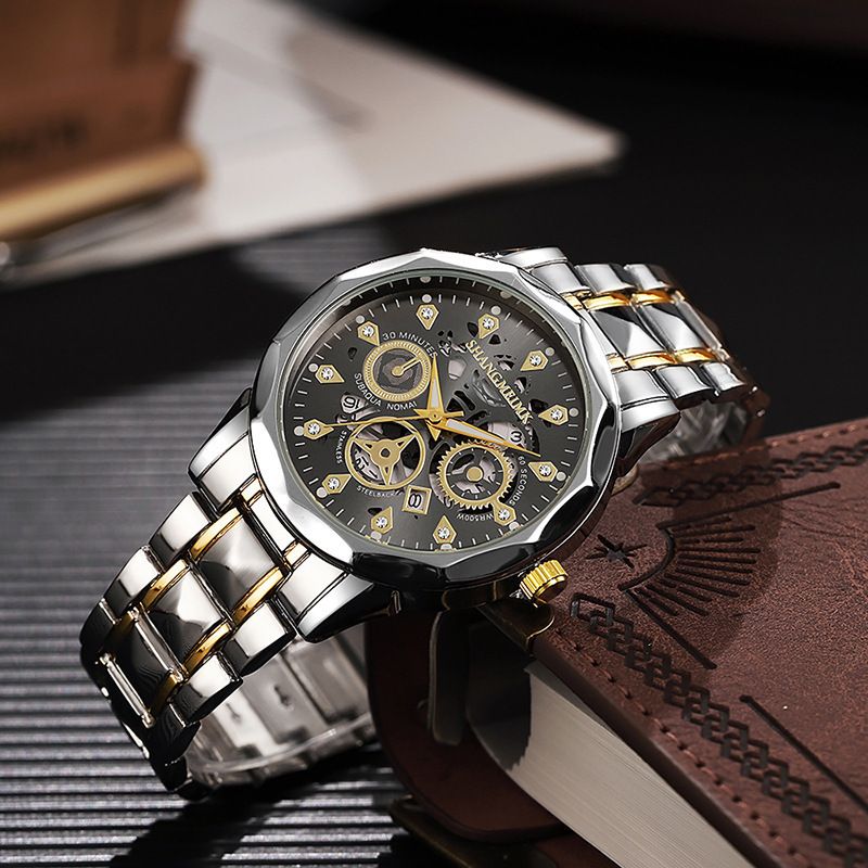 Waterproof luminous business fully automatic quartz relief hollow men's watch CRRSHOP noctilucent commercial affairs men wrist watch free shipping
