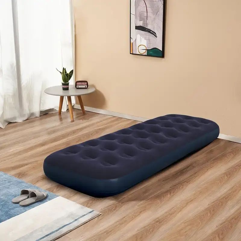 AUNONT PVC inflatable mattress inflatable high thickened flocking automatic inflatable mattress home double inflatable mattress nap folding mattress fashionable design foot pump inflatable model camping durable mattress waterproof air mattress