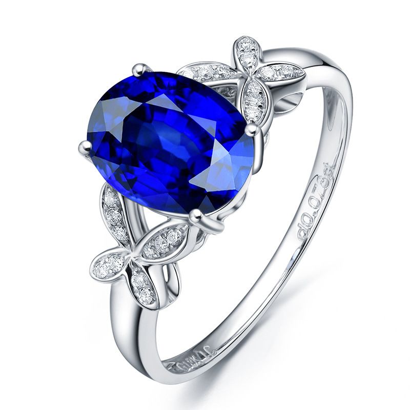 Sapphire ring Tanzanite white gold ring full diamond bow blue crystal diamond ring