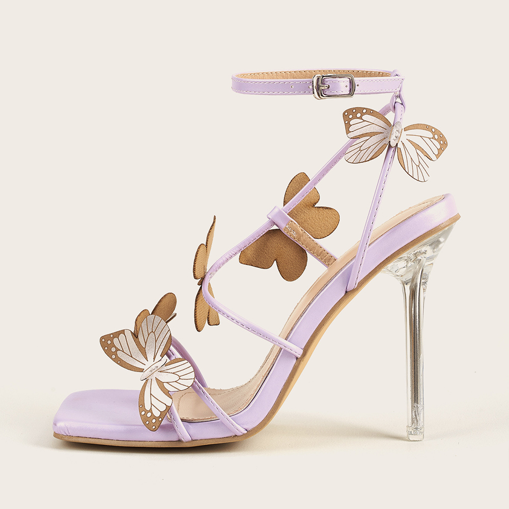 LZ-73 Women's Butterfly Applique Stiletto Heeled Sandals