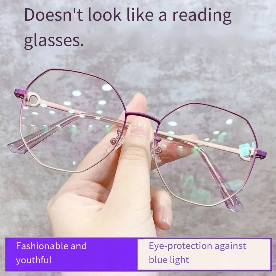 Retro Polygon Large Frame Reading Glasses, Two-tone Fashion Presbyopic Glasses, HD Anti Blue Light Near Vision Eyeglasses, Comfortable Eye Protection Readers for Elderly Daily Use