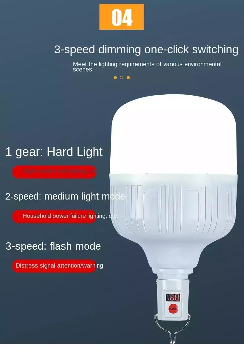 100W Waterproof Rechargeable LED Night Light Bulb Emergency Outdoor BBQ Hanging Lights