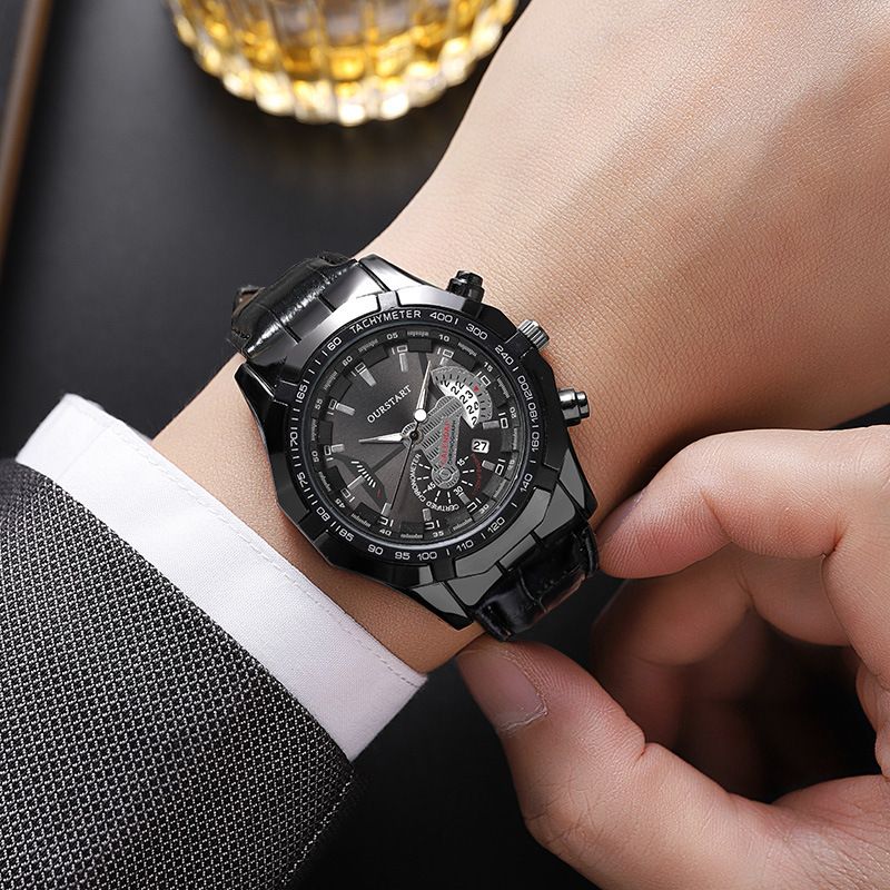 Men's belt large dial new concept creative calendar quartz watch PD714