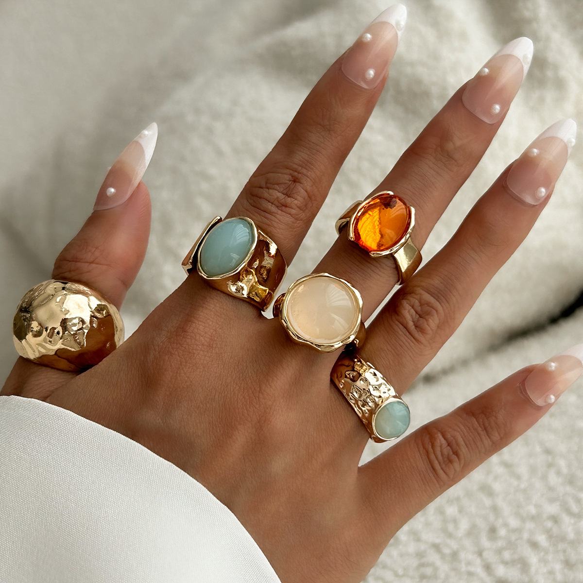  jewelry Fashionable inlaid acrylic ring Light luxury style irregular alloy ring new product
