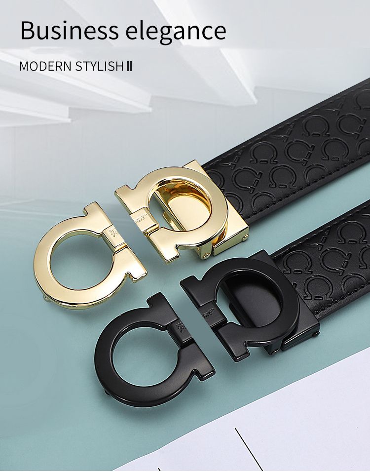 Men's Fashion Business Alloy Smooth Buckle Belt Casual Youth Genuine Leather Belt