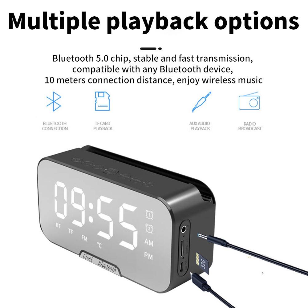 Digital  Alarm Clock Wireless Bluetooth 5.0 Speaker FM Radio