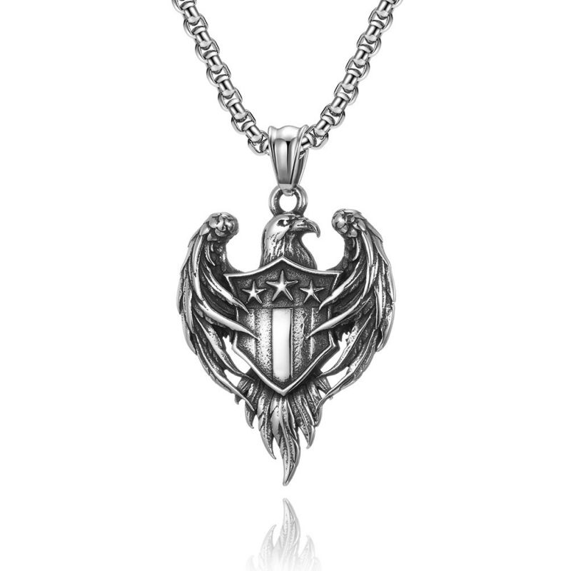 Necklace ，Double Winged Eagle Army Titanium Steel Pendant Street Stainless Steel Necklace，Hip hop pendant necklace