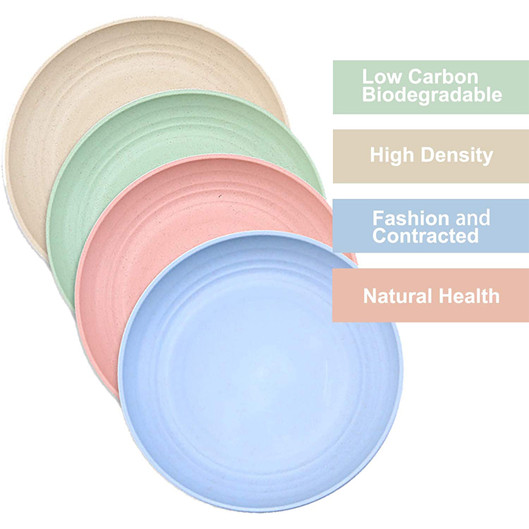 4 Pcs Wheat Straw Dinner Plates, Lightweight Unbreakable Salad Cake Noodle Fruit Dishes for Baby Kids, Toddler, Senior, Dishwasher and Microwave Safe