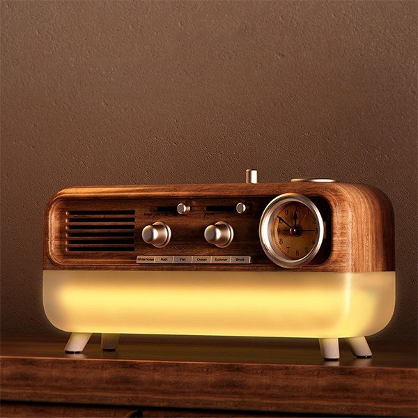 24W Mini Retro Audio, Sleep Aid and Wake-up Light, White Noise Sleep Aid Speaker, 6 Natural Sounds, Wireless Bluetooth Speaker, Night Light, Alarm Clock, for Home Office