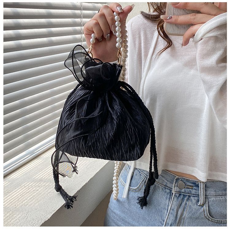 2025 Summer Trendy New Women's Bag, Pearl Pleated Crossbody Bag for Women, Fashion Versatile Single-Shoulder Bag, Korean Niche Texture Ladies' Bag