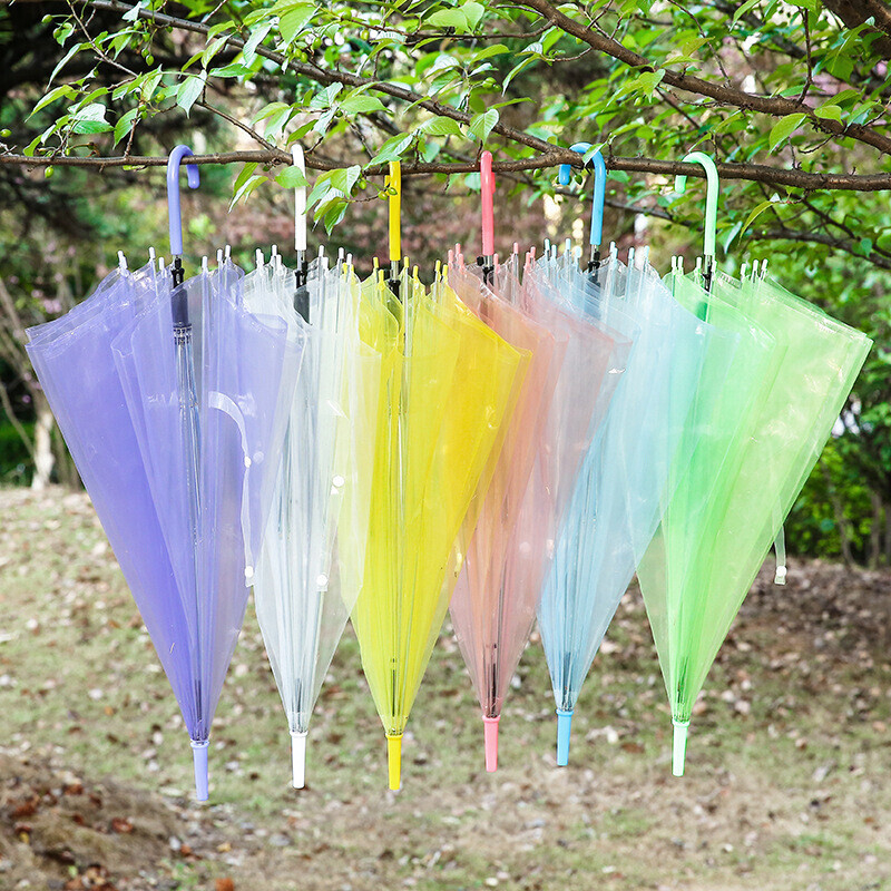 AKAKD Su Chao Korean version of the new creative umbrella pvc color red transparent umbrella fashion sunshade blocking wind umbrella straight rod long handle sunshade umbrella
