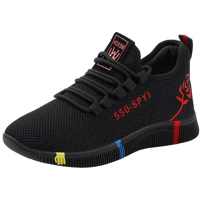 women's rose print trainers Breathable mesh upper casual shoes