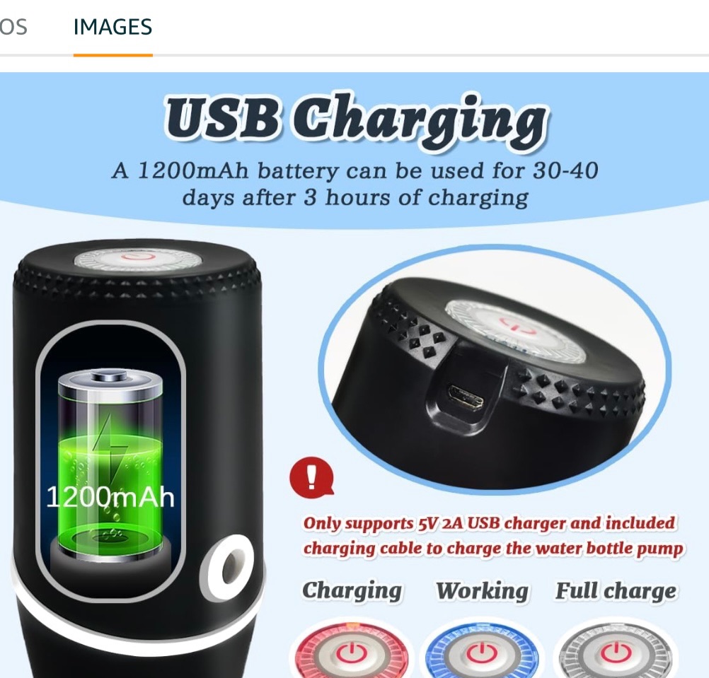 Water Dispenser for 5 Gallon Bottle, Electric Water Pump for 5 Gallon Jug with Switch and USB Charging, Portable Automatic Water Jug Dispenser for Camping, Travel, Home, Kitchen, Office