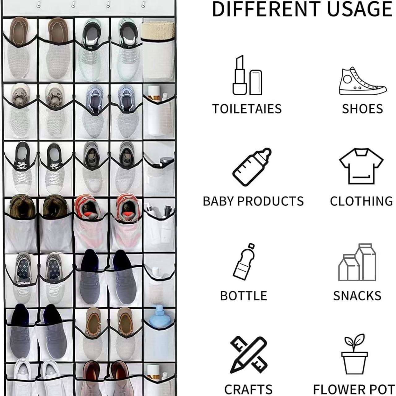 New Multi-Functional Over The Door Hanging Shoe Storage Bag Multi-Layer Independent Pockets Wall Mount Design Breathable Wear Resistant Fabric Space Saving Organizer For Shoes Slippers Sneakers Sundries Cosmetics Accessories Suitable For Bedroom Closet Bathroom Dormitory