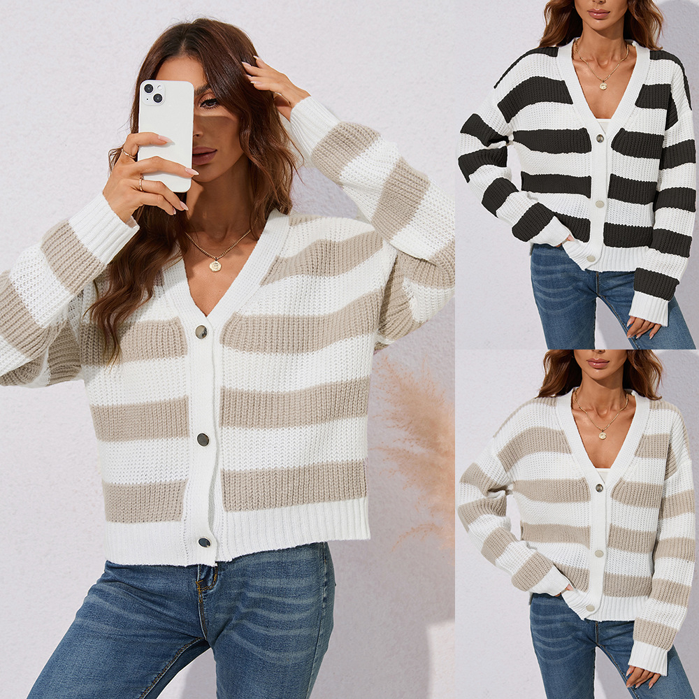 10901 Women's Sweater Knit Cardigan Fall Ladies Vintage Cartoon Plain