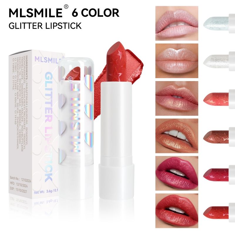 Pearlescent lipstick, star texture, non stick cup, non fade lipstick, Christmas lipstick 