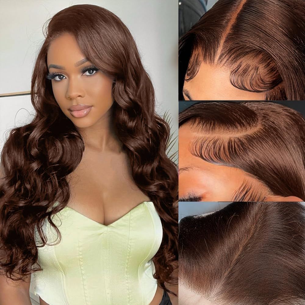 13x4 Chocolate Brown Lace Front Wig 100% Real Human Hair 26 Inch Body Wave Lace Front Wigs Human Hair Pre Plucked Brown Wig 180% Density Colored Frontal Wigs Heat Resistant for Styling, Durable for Repeated Washing & Styling Wigs for Women 26 Inch 
