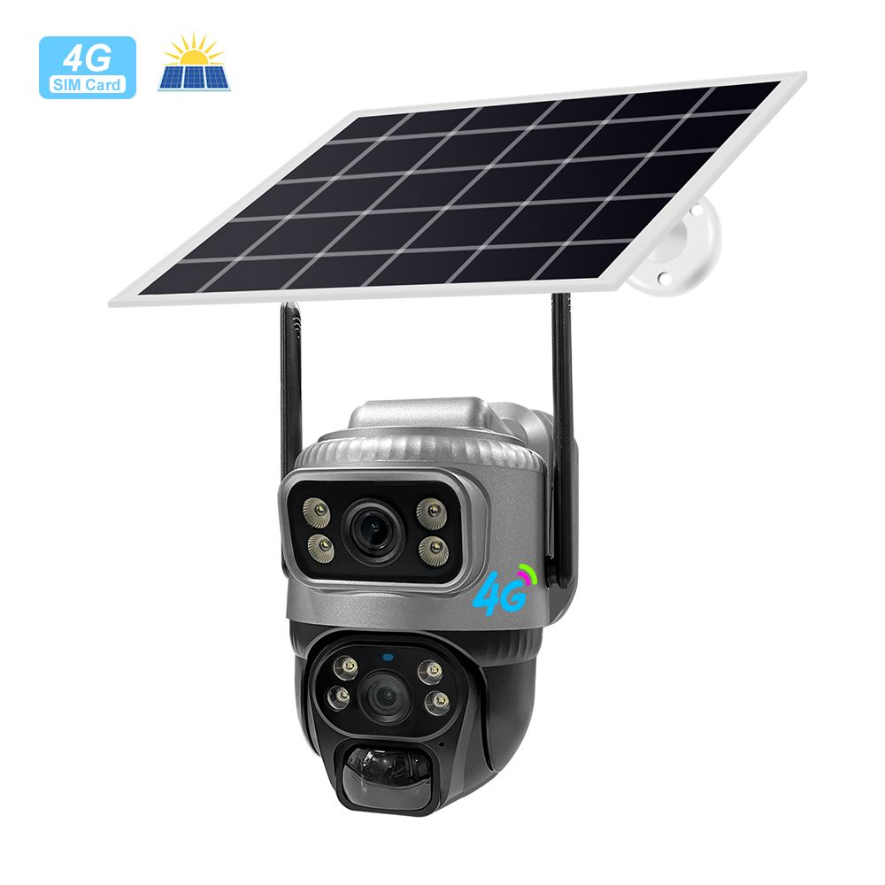 VRT-VCS20-G Dual Lens Linkage 4G LTE Security Camera Solar Powered Cellular Security Camera Wireless Outdoor 1080P 360 View Dual Screen Color Night Vision Two-Way Audio IP66 Waterproof