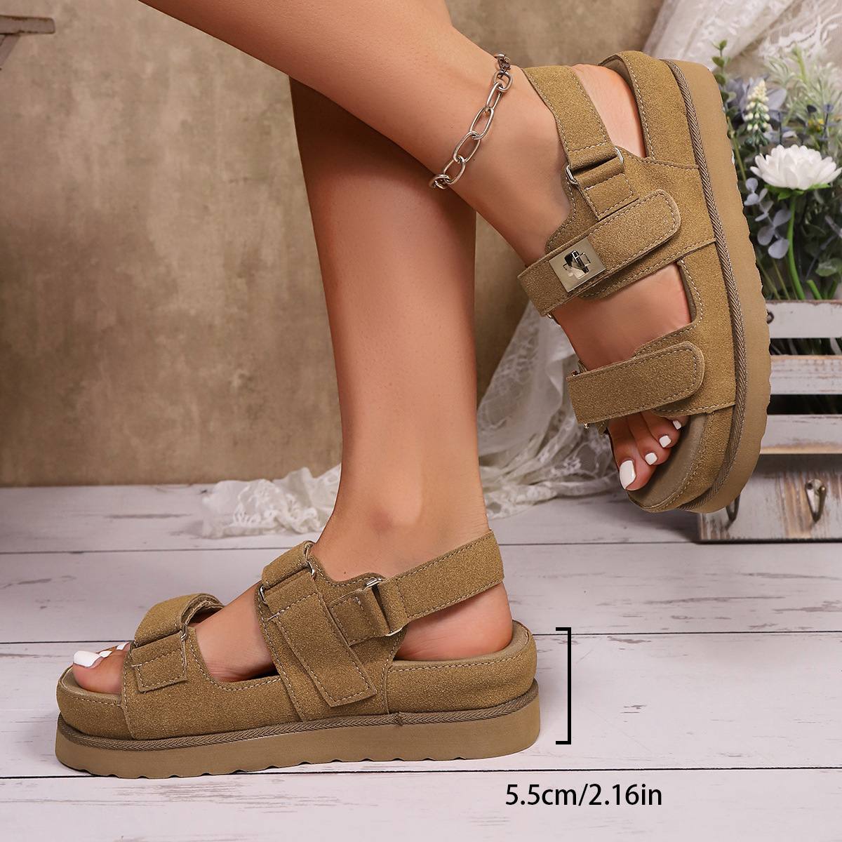 2025 Summer Platform Velcro Sandals Women's Large Size Birkenstock Style Soft Footbed Slippers