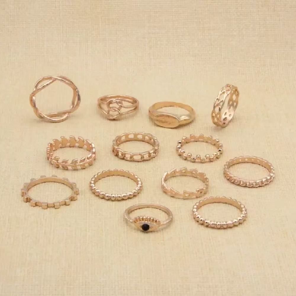 Women's Luxurious Jewelry Ring Set-13 Pieces Gold