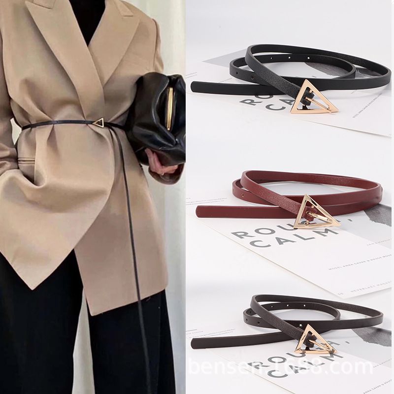 Women's thin belt Women with group decoration simple fashion triangle pin buckle coat denim belt 1578