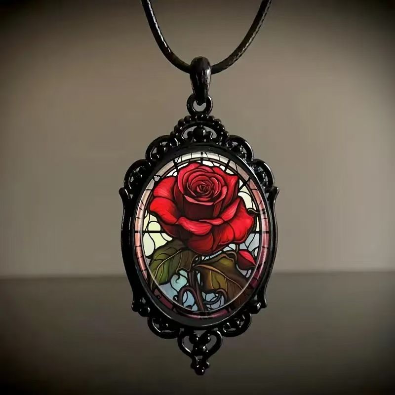 Necklace Time Stone 18x25mm Glass Necklace, Pendant Necklace unisex women men free shipping