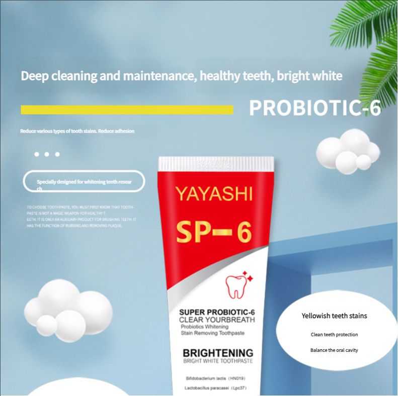 SP-6 Probiotics Whitening and Staining Toothpaste Freshens Breath and Improves Yellow Teeth 120g