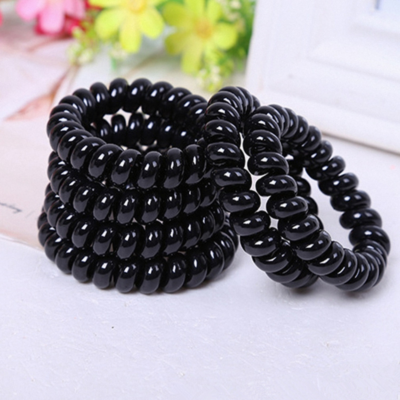 FQ001 Telephone Wire Line Cord Rubber Bands Clear Black Elastic Hair Bands Girl Scrunchy Hair Ties Gum