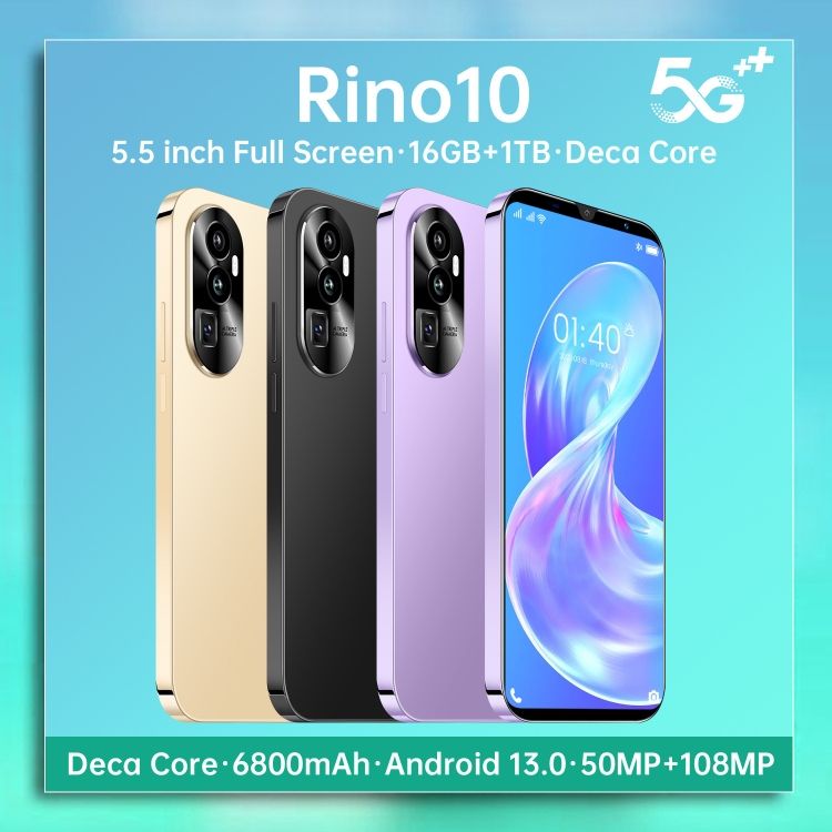 Rino 10 5G Large screen 5.8inch full screen high definition Rino10 1+8G 5.5inch 16GB +1TB front 50MP back 108mp deca core android 13 smart phone CRRSHOP GPS navigation high-quality Large screen mobile phone smartphone 