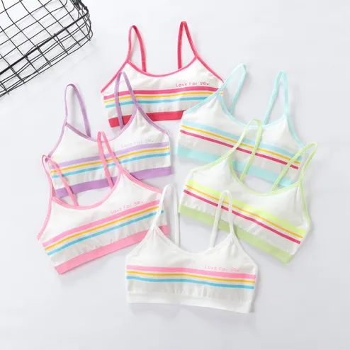 3Pcs Children Breast Care Solid Color Girl Bra Teenage Young Underwear Kids  Girls Crop Detachable Vest Puberty Tube Top