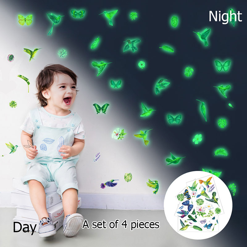 YGP035 Luminous Hummingbird Butterfly Leaf Nordic Cartoon Fluorescent Sticker Children'S Room Decoration Diy Self-Adhesive Wall Sticker
