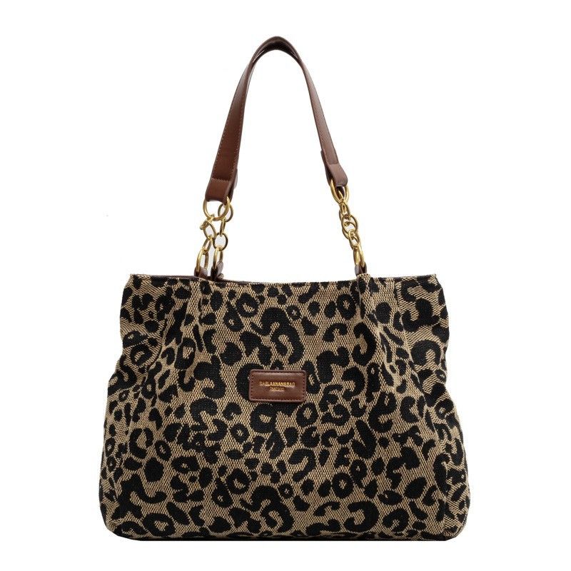 Women Fashion Leopard Print Canvas Hand Bag Woman Quality Pu Shoulder Tote Bags Ladies Casual Large Capacity Handbag