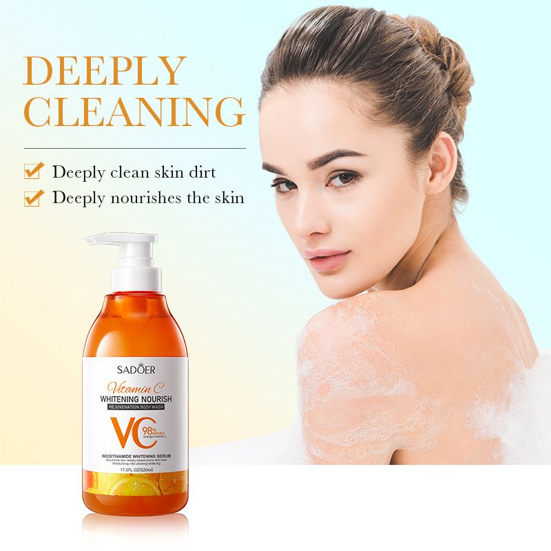 SADOER Vitamin C Whitening Nourish Body Wash 520ml, Orange VC Nicotinamide Brightening Shower Gel, Deep Cleansing Rejuvenation Body Wash, Moisturizing Even Skin Tone Body Wash for All Skin Types