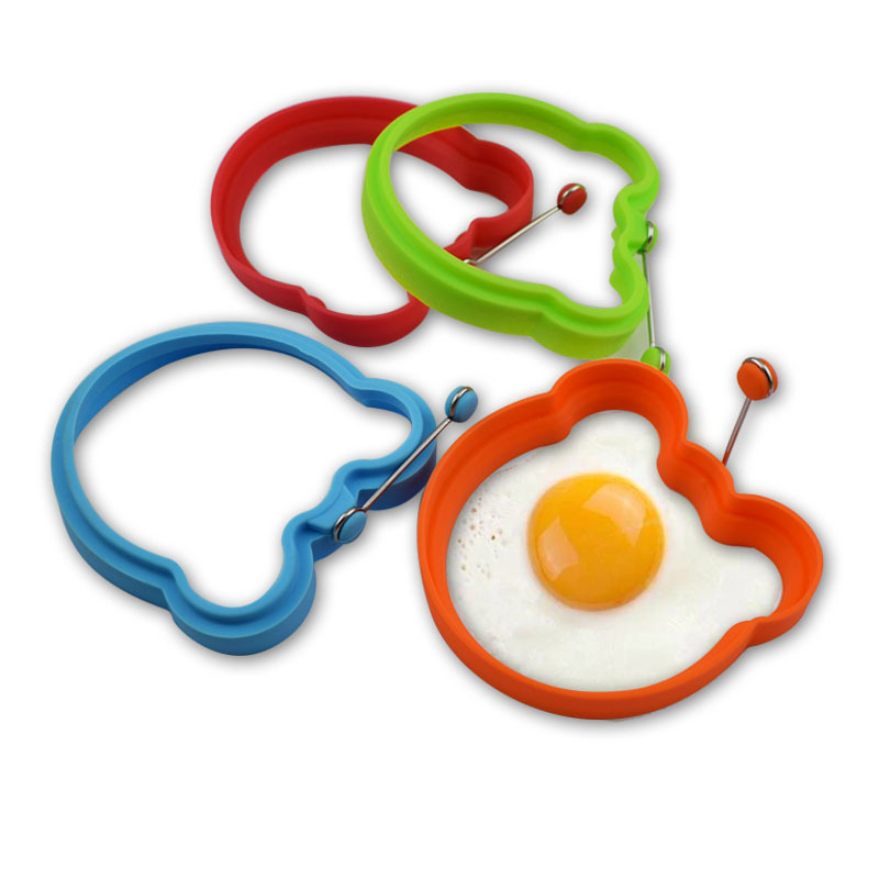 Egg Ring- Fried Egg Mold, Bear Head Shaped Silicone Egg Poacher, Non Stick Pancake Shaper Mold With Handles
