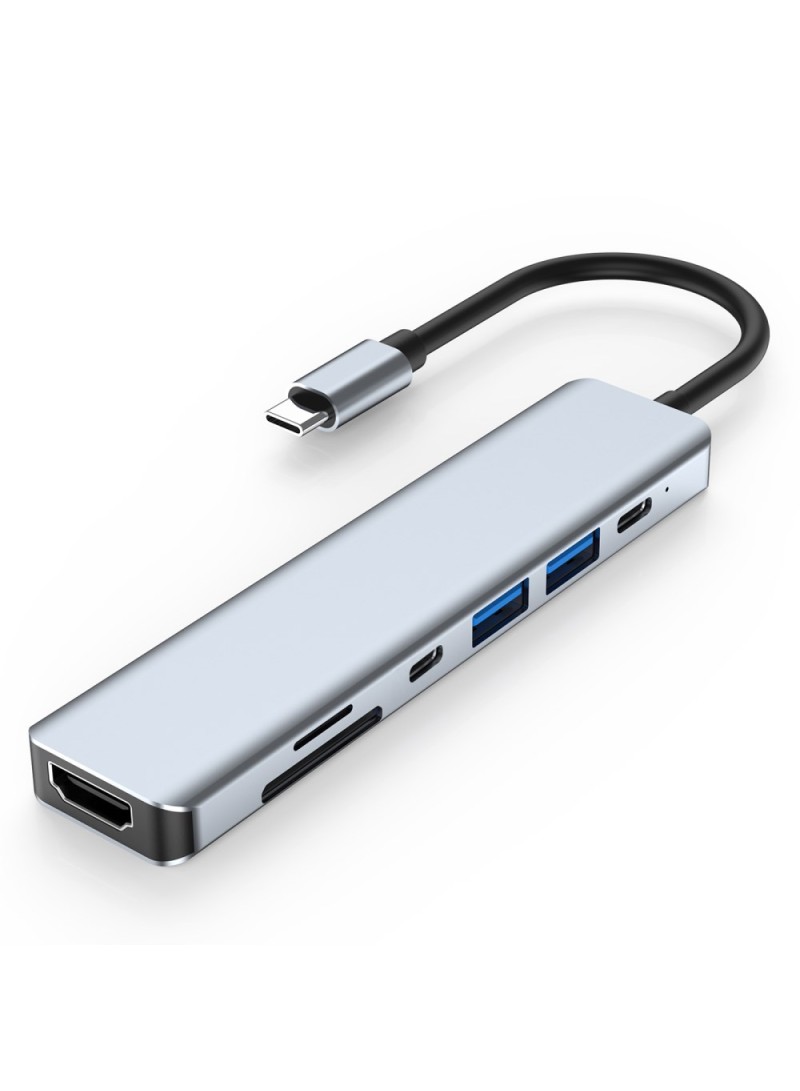 7-IN-1 USB-C DOCKING STATION LIGHTWEIGHT PORTABLE USB HUB ADAPTER MULTI-PORT TYPE-C CONVERTER SUPPORT HD 4K 30HZ, PD 87W, 5.0GBPS DATA TRANSMISSION 2121 (L4.8 X W1.1 X T0.4)INCH
