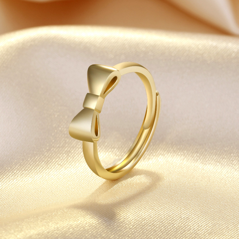 J324 Woman Simple Surface Smooth Gold Bowknot Rings Opening Adjustment Ring Jewelry