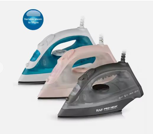 RAF Double-layer Ceramic Soleplate Electric Steam Iron 1200W with Anti-drip Function Overheating Protection and Anti-calc System R-1229P
